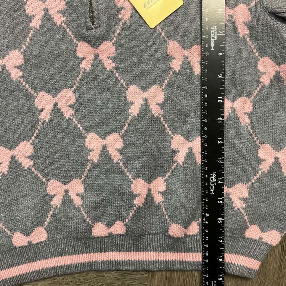 NWT Entro Bow Argyle Knit Sweater Top Shorts Set Womens Large Gray Pink Coquette - Picture 8 of 13